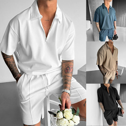 Ropa de moda para hombre, polo con cremallera para hombre, traje informal de manga corta