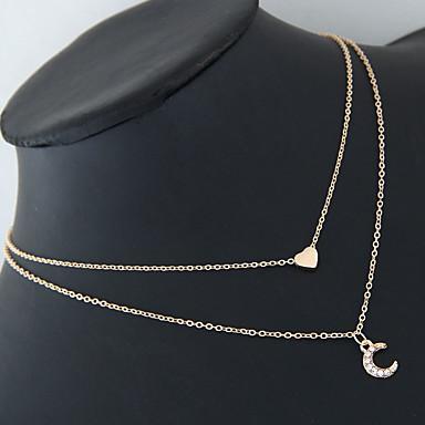 Collar de dos capas con luna y corazón 