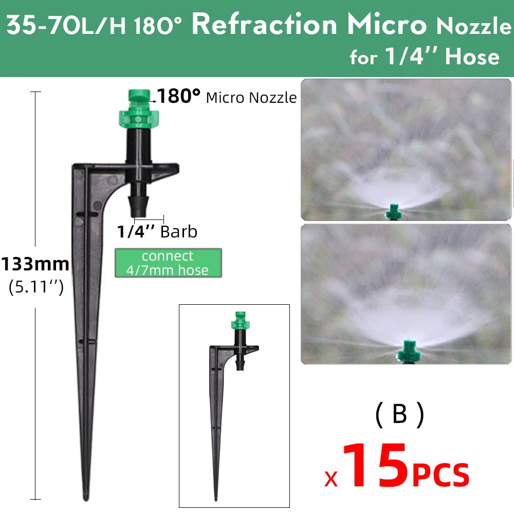 15 piezas de riego por goteo para jardinería, 13 cm, emisores de estaca, pulverizador, aspersor Vortex, apto para mangueras de 4/7 mm, boquillas de nebulización para riego agrícola 