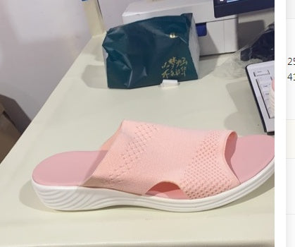 Sandalias y pantuflas de plataforma de poliuretano con parte superior tejida y estilo casual para mujer