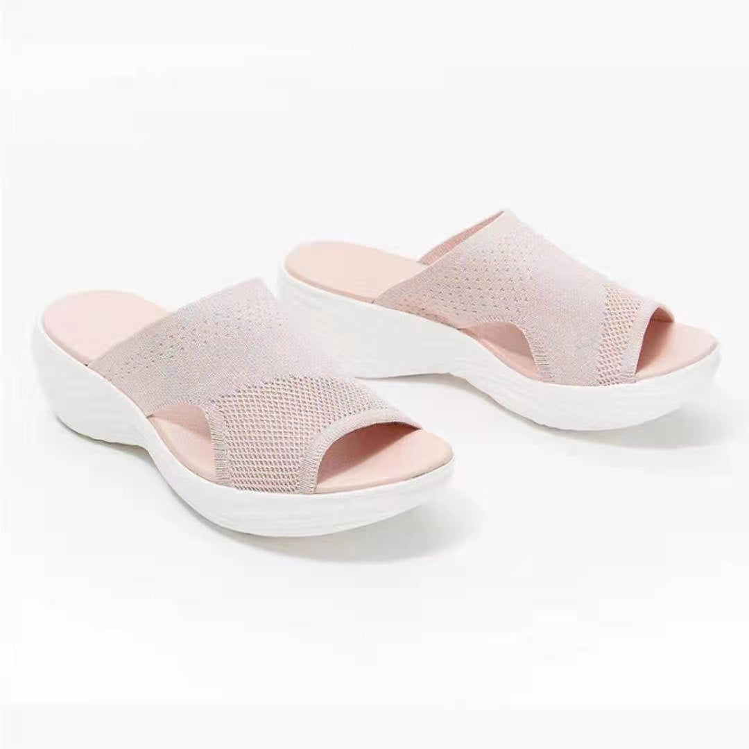 Sandalias y pantuflas de plataforma de poliuretano con parte superior tejida y estilo casual para mujer