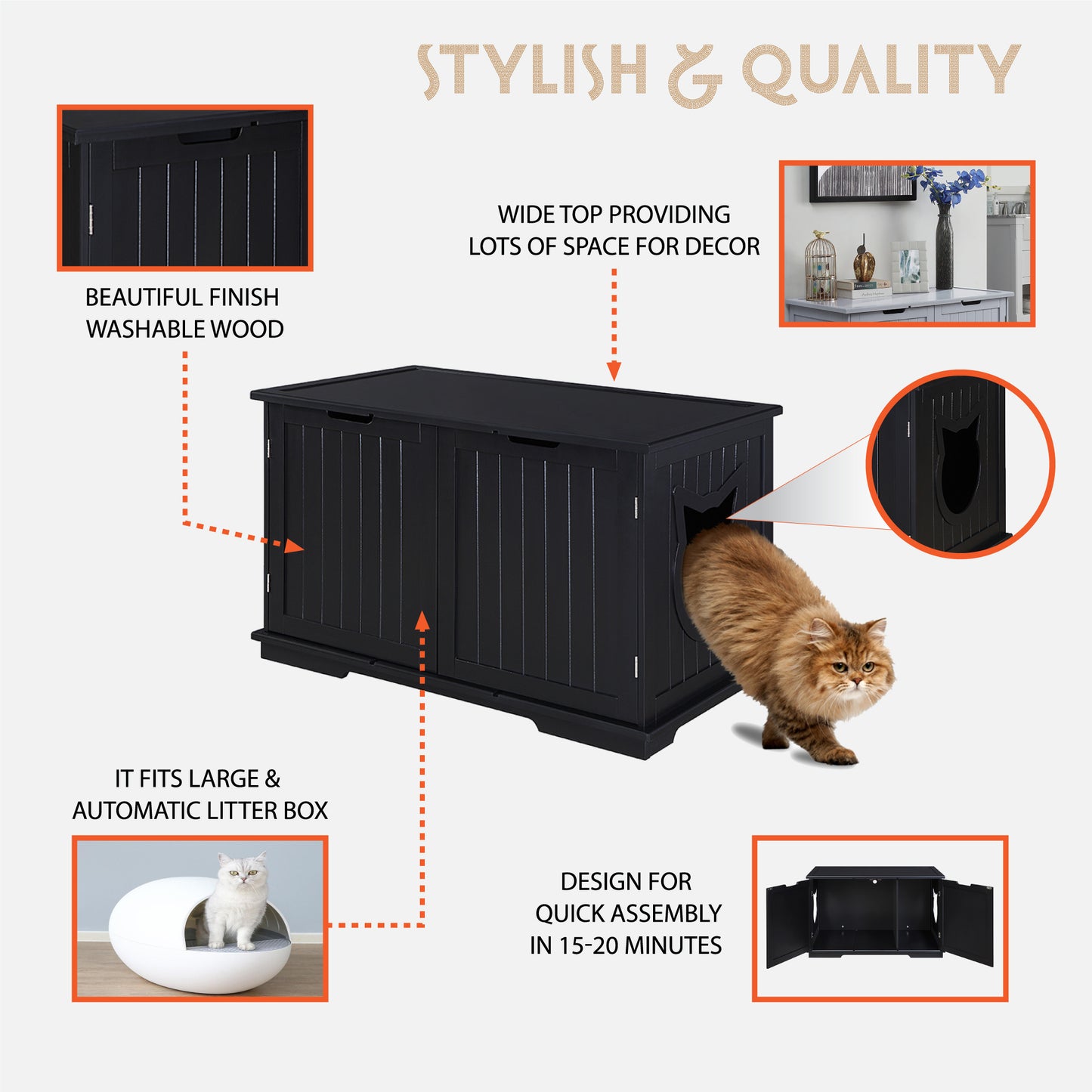 Caja de arena para gatos de gran tamaño, banco, recinto, mueble, caja, casa