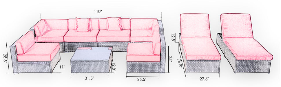 Outsunny 9-tlg. Garten-Sofagarnitur aus Korbgeflecht, Rattanmöbel für den Außenbereich