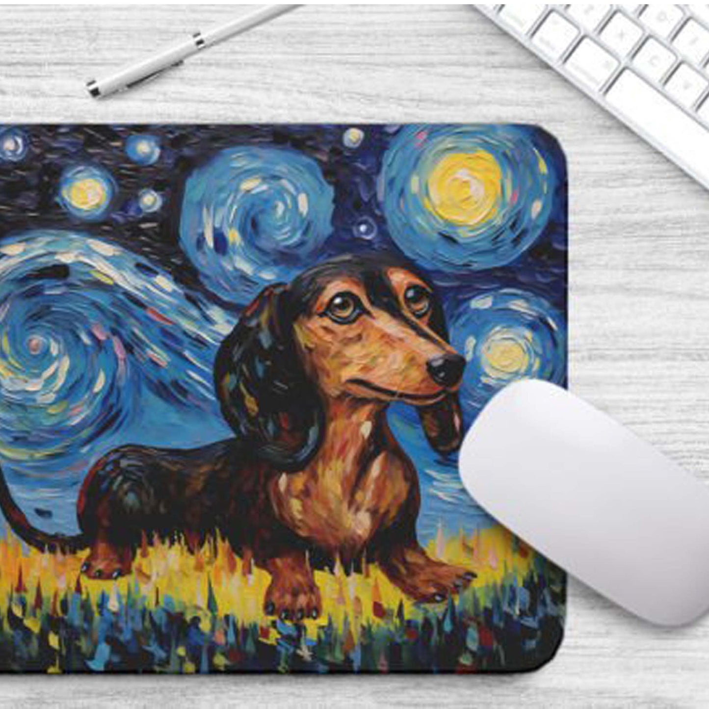 Starry Night Dog Dachshund Non-Slip Computer Mousepad