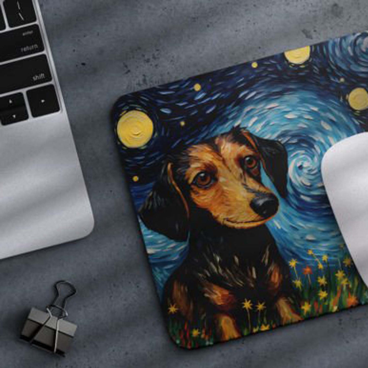 Starry Night Dog Dachshund Non-Slip Computer Mousepad