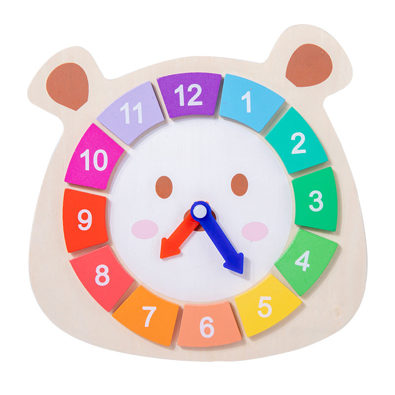 Juguete rompecabezas de oso con reloj de madera para niños Juegos de aprendizaje Montessori