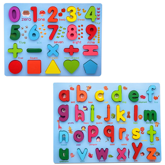 Zunammy Holz-Alphabet-Puzzlebrett und Zahlen, pädagogisches Lernspielzeug