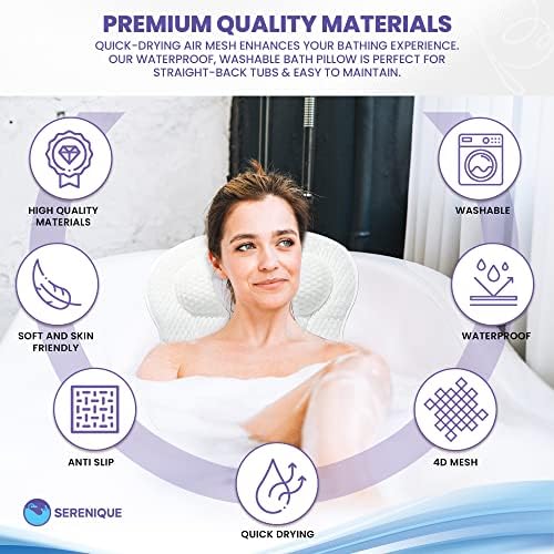 White Bathtub Pillow Bath Pillow with Anti-Slip Suction Cups 4D Mesh