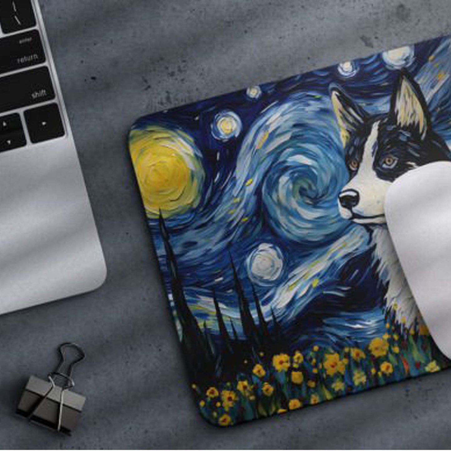 Starry Night Dog Husky Non-Slip Computer Mousepad