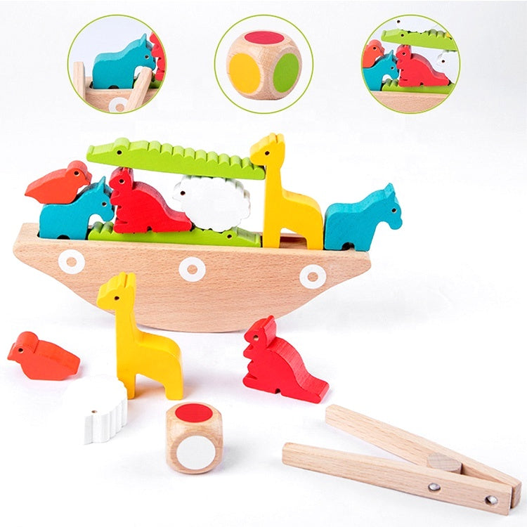 Bloques de madera para equilibrio de animales, juguetes para niños Montessori