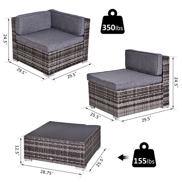 Outsunny 7-teiliges Rattan-Möbelset mit Beistelltisch, Lounge-Sofakissen