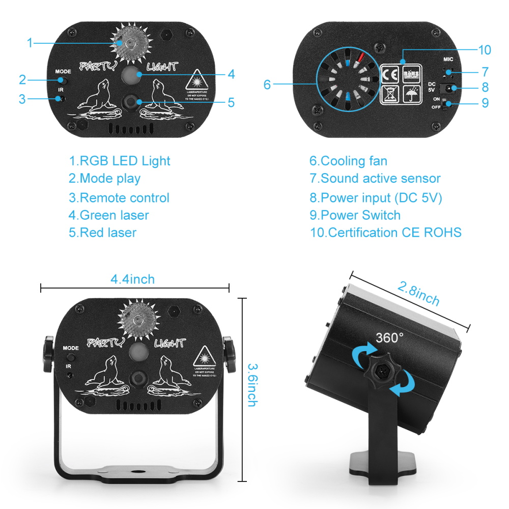 Miniproyector láser LED para escenario con luz de discoteca RGB