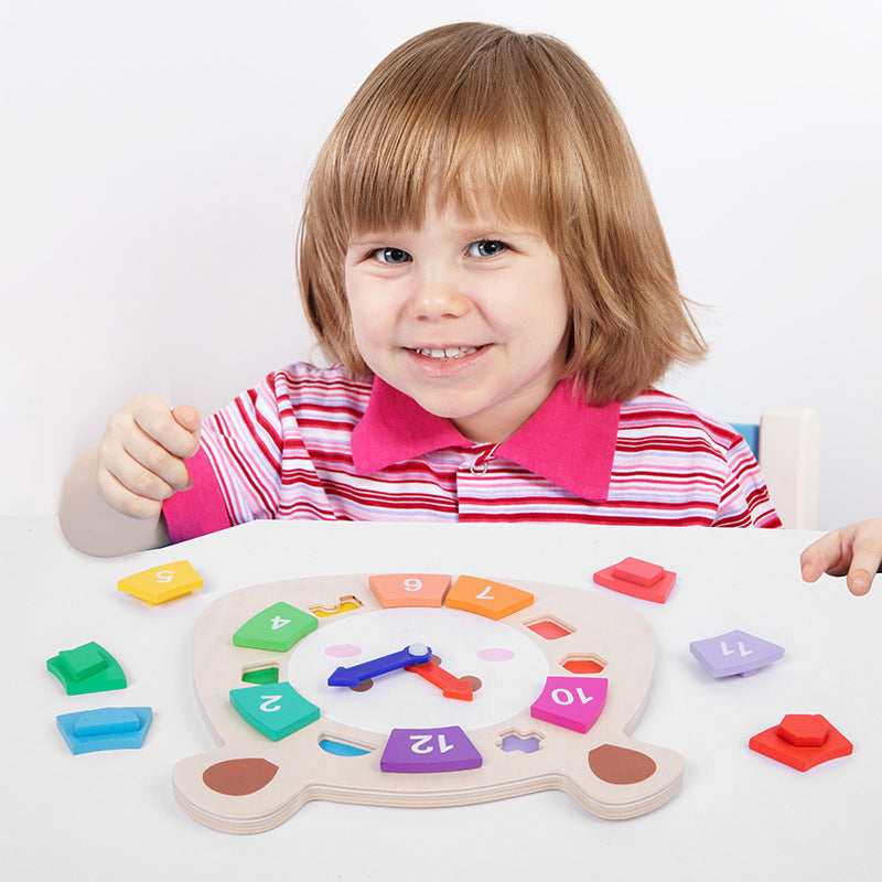 Juguete rompecabezas de oso con reloj de madera para niños Juegos de aprendizaje Montessori