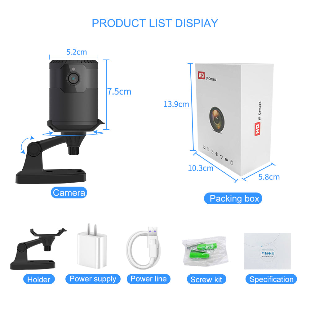 Cámara IP de visión nocturna inalámbrica mini wifi de alta definición de 2 MP y 1080P