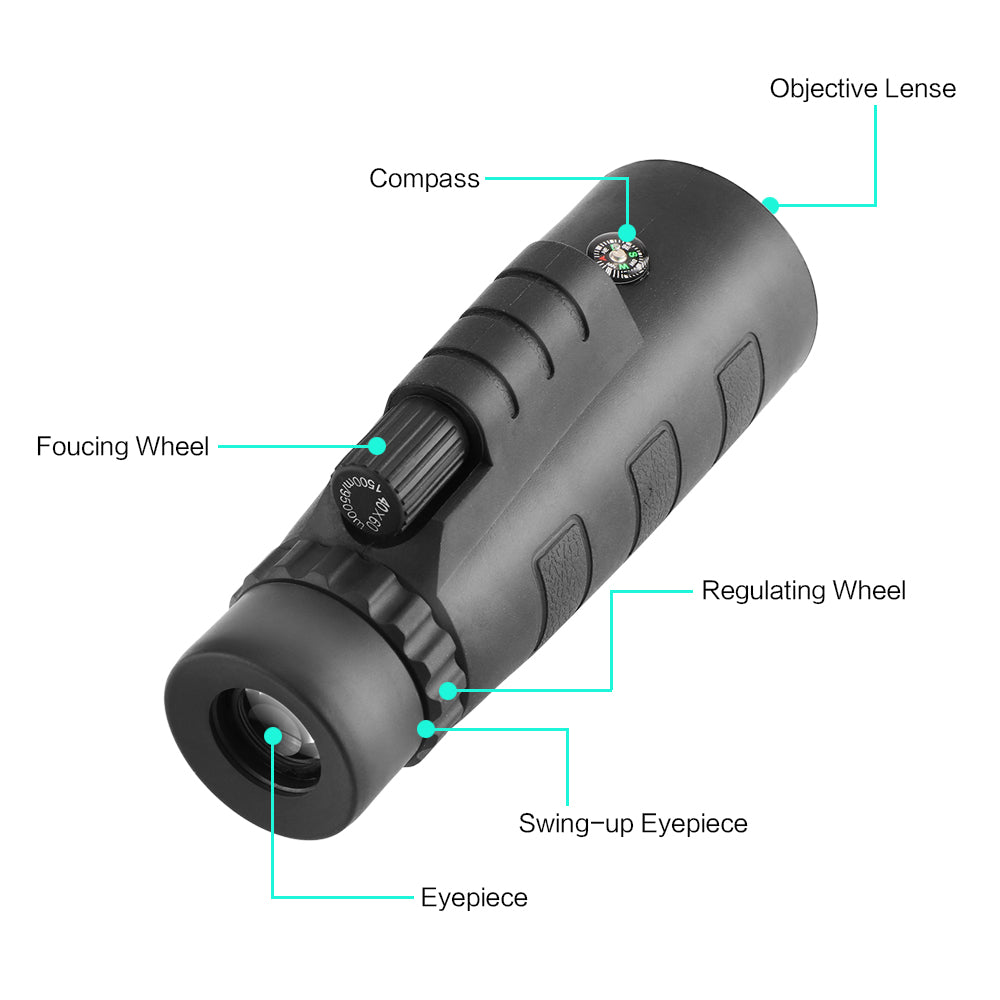 Telescopio monocular óptico HD 10X con clip para teléfono