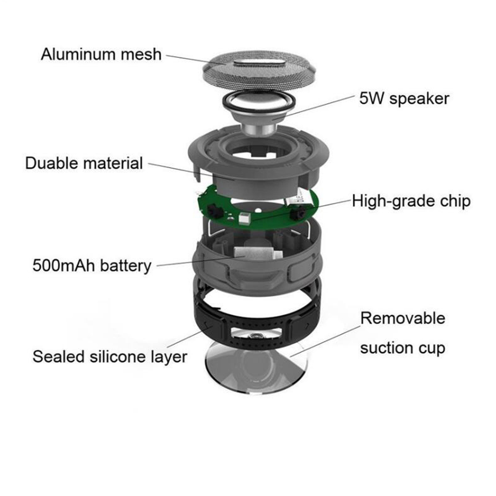 Tragbarer, wasserdichter Mini-Bluetooth-Lautsprecher mit Saugnapf 