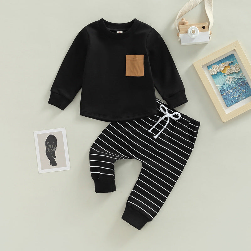 Long Sleeve Hooded Baby Striped Pattern Children Suit