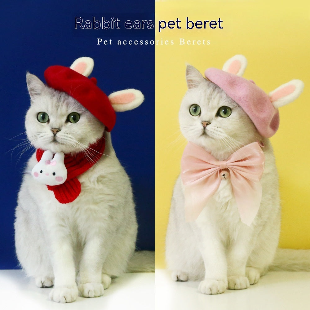 Pet Cat Small And Medium Size Felt Rabbit Ears Beret Rabbit Headwear Warm Hat