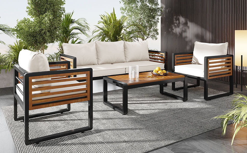 Großes 4-teiliges Gartenmöbelsofa für Gespräche mit 5 Personen