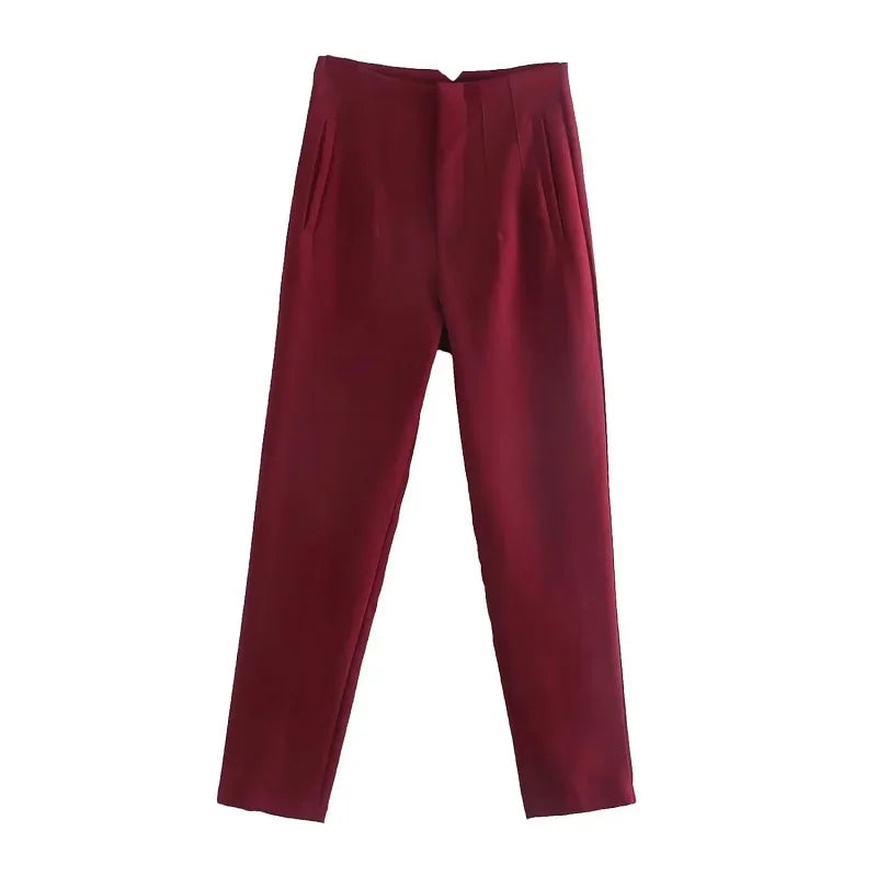 TRAF Fashion Office Wear Pantalones de cintura alta para mujer Pantalones formales Trajes de oficina Pantalones tubo Pantalones negros, rosas y blancos para mujer 