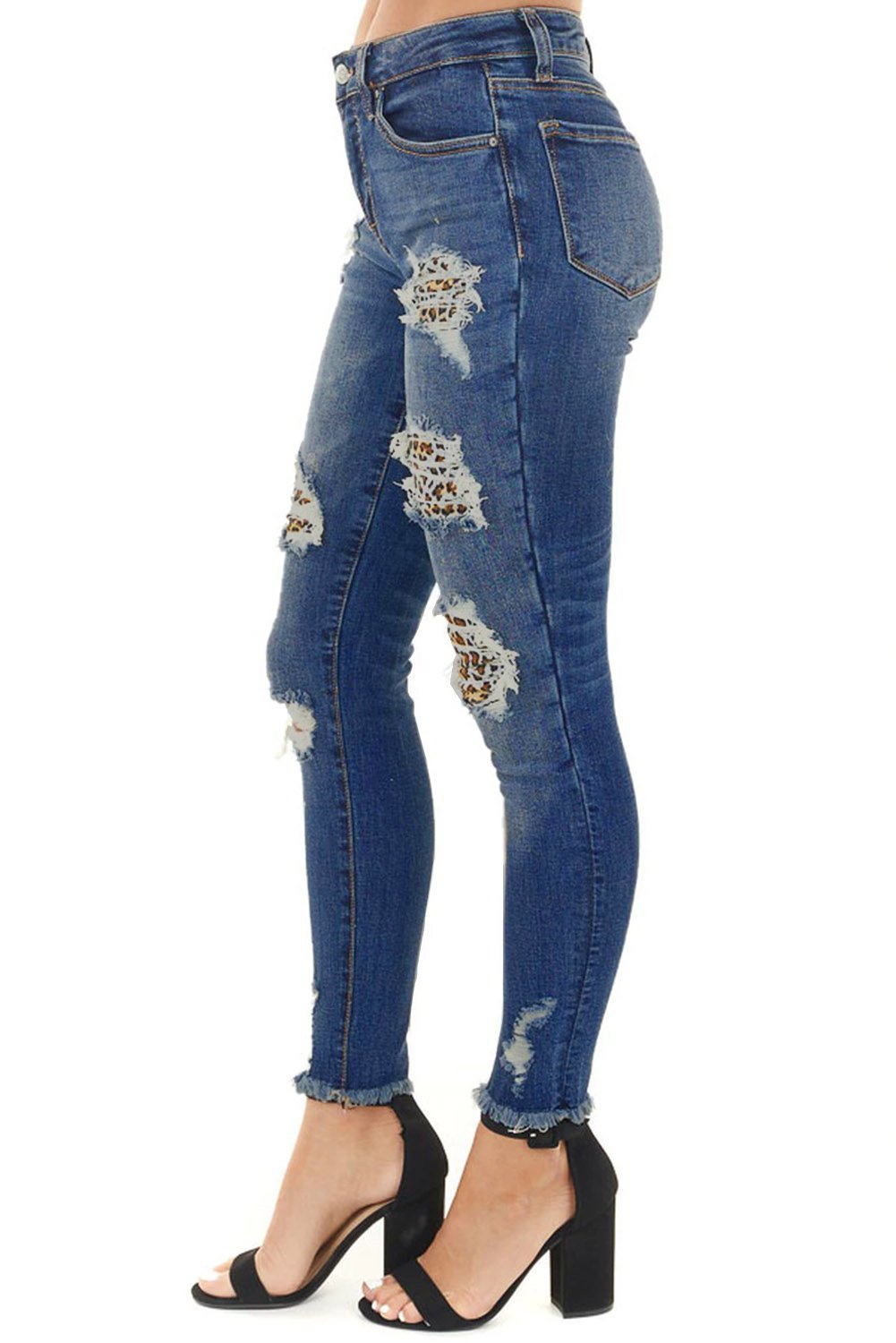 Dunkelblaue Skinny-Jeans im Distressed-Waschung-Look für Damen