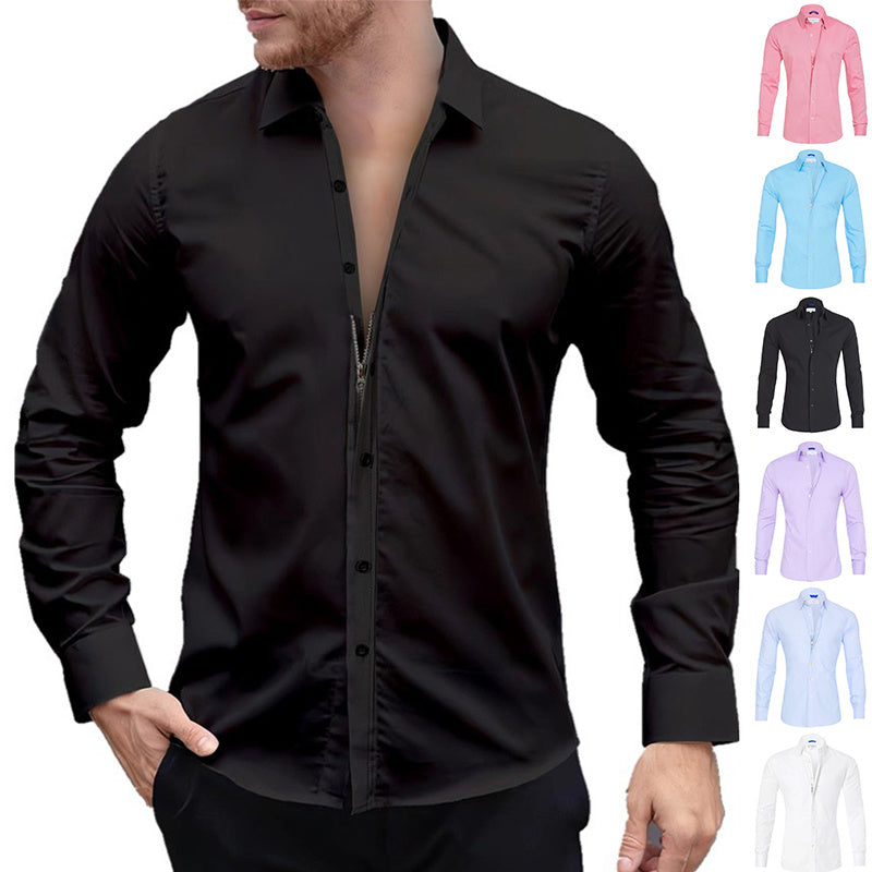 Camisa de manga larga con cremallera y diseño de botones, blusas de moda con solapa para ropa de hombre