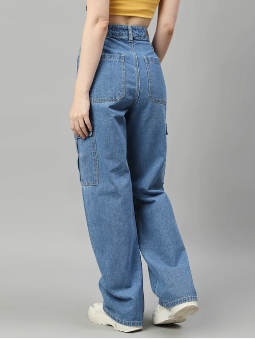 Damen-Jeans aus Baumwoll-High-Rise-Denim (Größe 34) (Farbe: Hellblau)