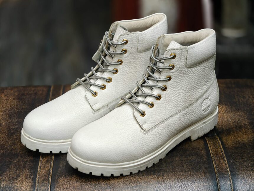 Men Faux Leather Lace-up Boots  (Size-UK-9) (Color-WHITE)