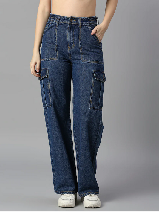 Damen High Rise Denim Jeans (Größe 32) (Farbe: Blau)