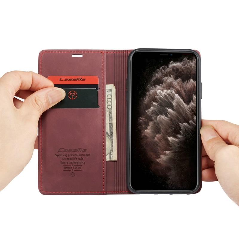 Luxuriöse magnetische Flip-Wallet-Hülle für iPhone 7, 8, X, 11, 12, 13