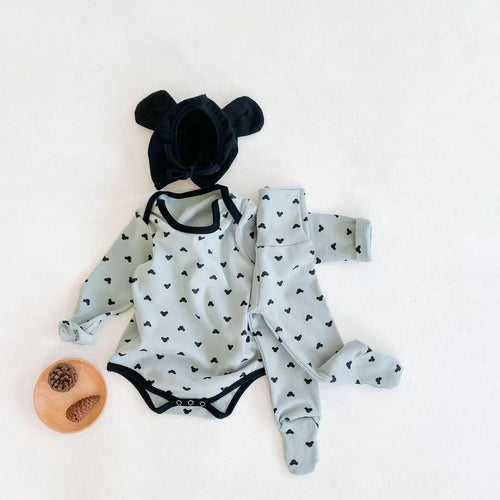 Weiche Onesies-Kombihosensets für Babys mit Cartoon-Druckmuster 