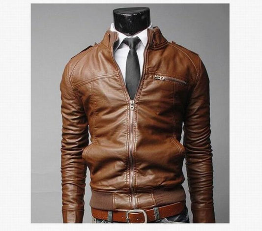 Chaqueta de cuero de PU para hombre, abrigos de moda para ropa de negocios masculina