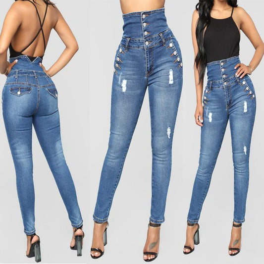 Mode Jeans hoch taillierte Jeans Vintage-Design Jeans Skinny Billig