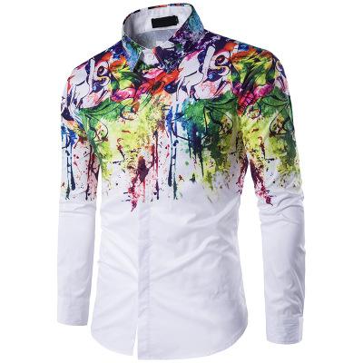 Hot Spring Autumn Fashion Lapel Men Designer Shirts Dope Printed Mens