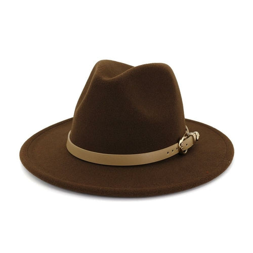 Modischer Unisex-Fedora-Hut aus Wollfilz für Damen und Herren mit Lederband