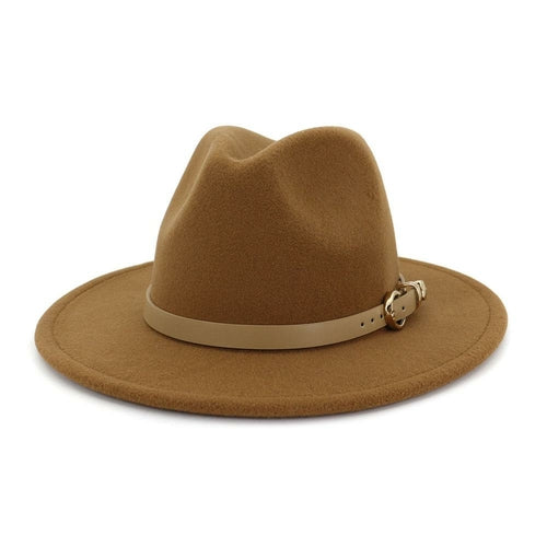 Modischer Unisex-Fedora-Hut aus Wollfilz für Damen und Herren mit Lederband