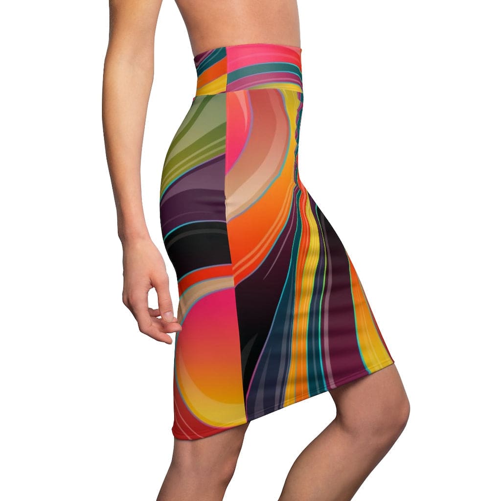 Womens Skirt - Multicolor Abstract Swirl Style Skirt