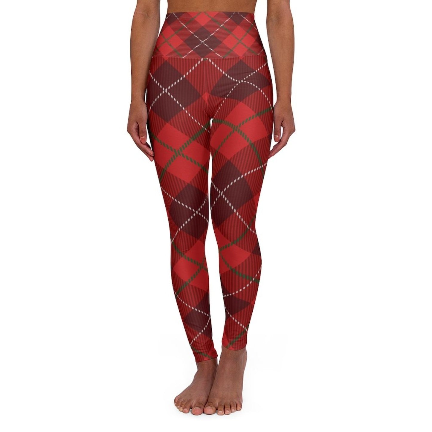 Leggings de fitness de cintura alta para mujer/pantalones de yoga - Cuadros rojos