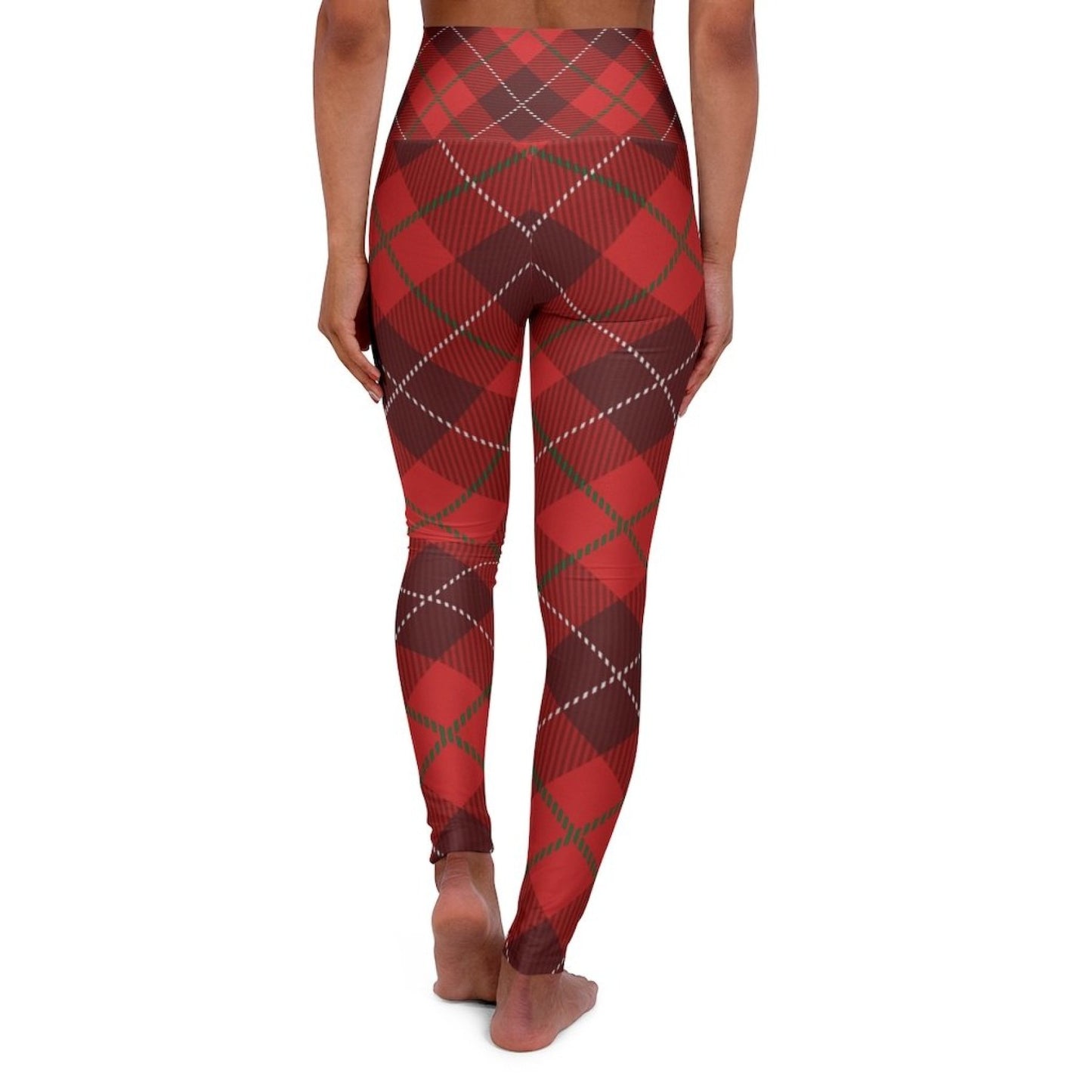 Leggings de fitness de cintura alta para mujer/pantalones de yoga - Cuadros rojos